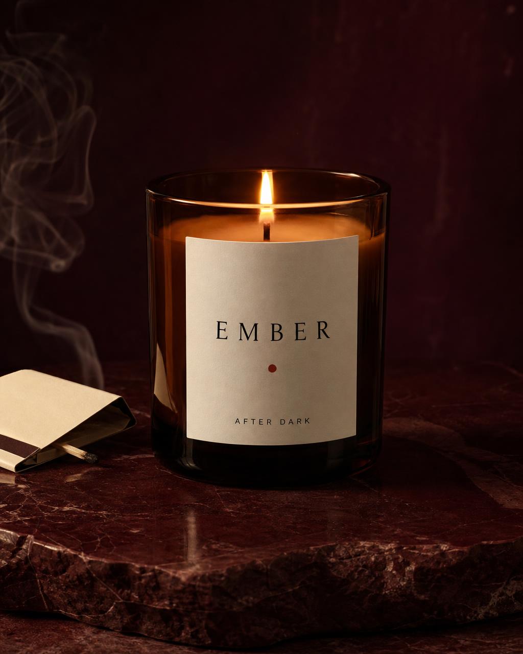 Ember After Dark candle in a burgundy studio