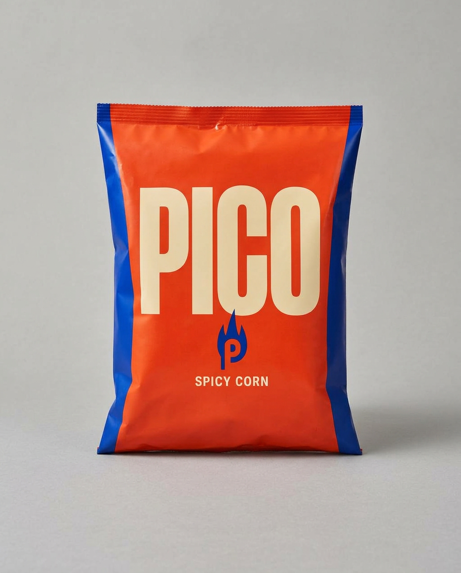 Flat supplied product shot of a Pico crisps pack on a grey backdrop