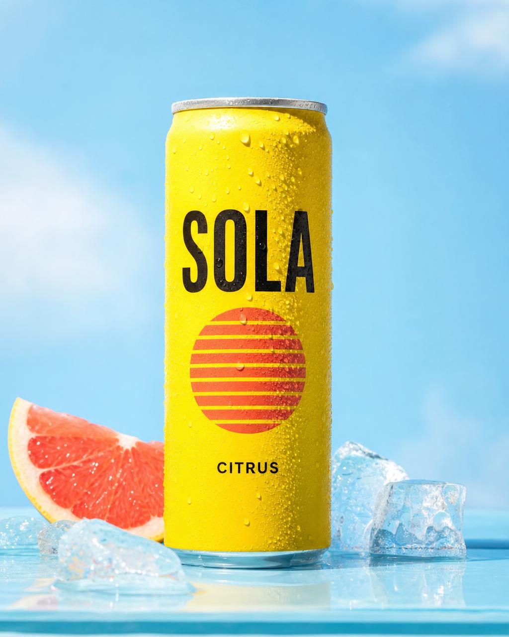 Clean studio product shot of the Sola citrus can