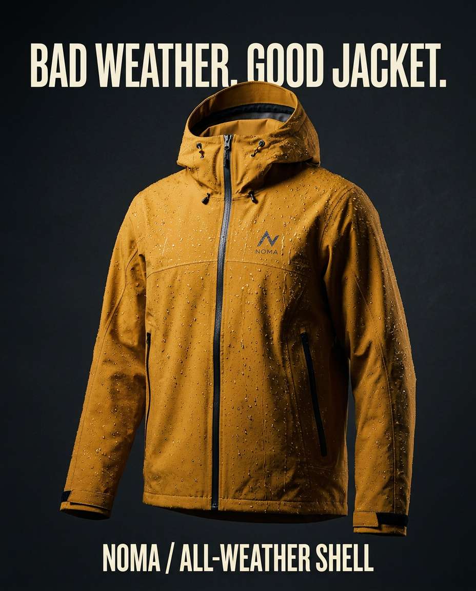 Noma outerwear ad with the headline bad weather, good jacket